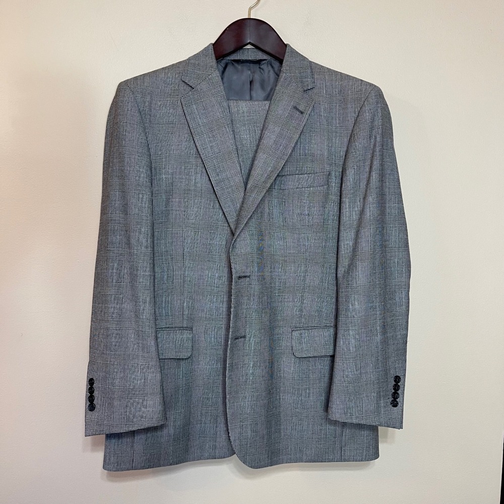 Jos A‎ Bank Signature Collection Grey Glen Plaid 100% Wool Suit 43R 36W 30L